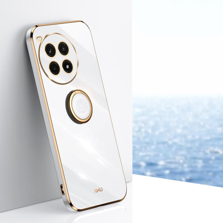For OnePlus Ace 3 Pro XINLI Straight Edge 6D Electroplate TPU Phone Case with Ring Holder(White) by XINLI
