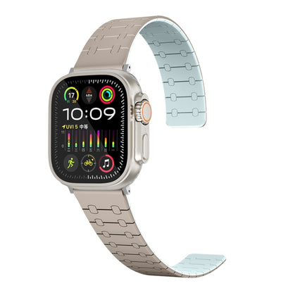 For Apple Watch Ultra 2 49mm Two Color Loop Magnetic Silicone Watch Band(Khaki+Light Green) by bashfashion