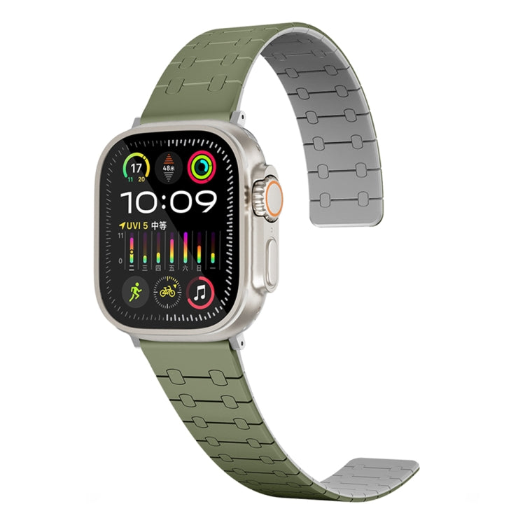 For Apple Watch Ultra 2 49mm Two Color Loop Magnetic Silicone Watch Band(Green+Grey) by bashfashion