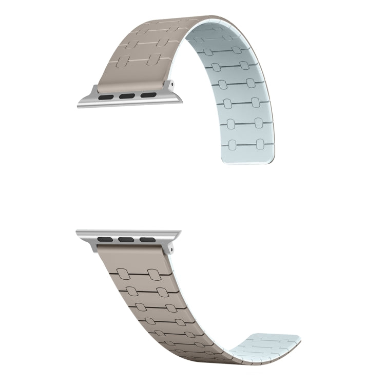 For Apple Watch Series 9 45mm Two Color Loop Magnetic Silicone Watch Band(Khaki+Light Green) by bashfashion
