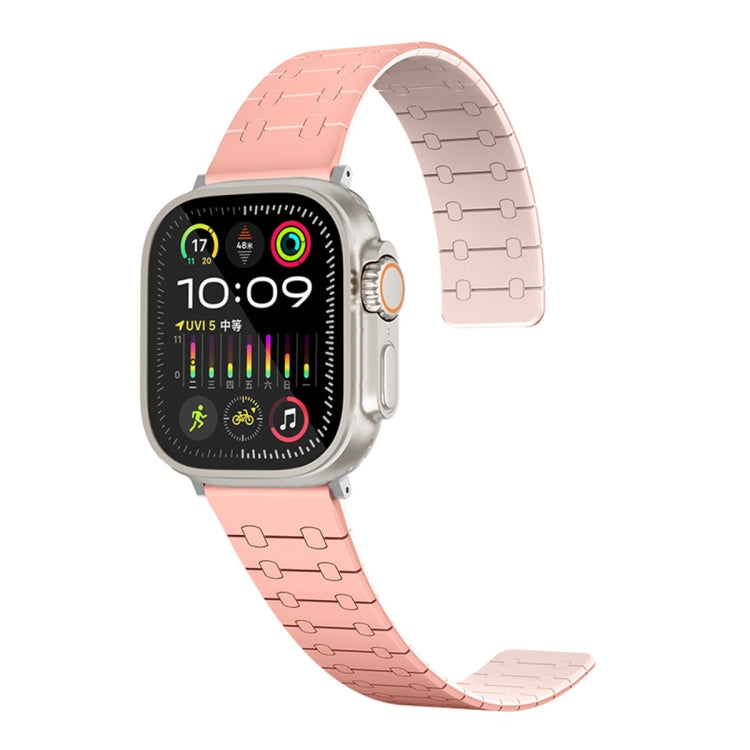 For Apple Watch Series 7 41mm Two Color Loop Magnetic Silicone Watch Band(Peach+Light Pink) by bashfashion