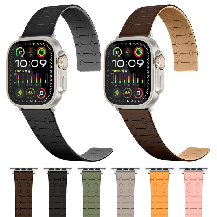 For Apple Watch Ultra 2 49mm Two Color Loop Magnetic Silicone Watch Band(Khaki+Light Green) by bashfashion