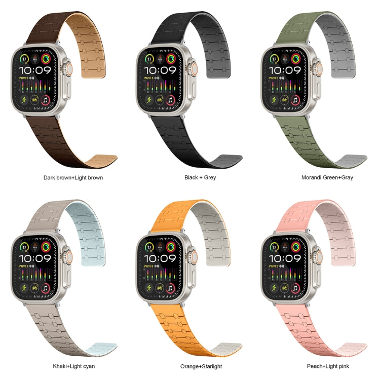 For Apple Watch Ultra 2 49mm Two Color Loop Magnetic Silicone Watch Band(Peach+Light Pink) by bashfashion