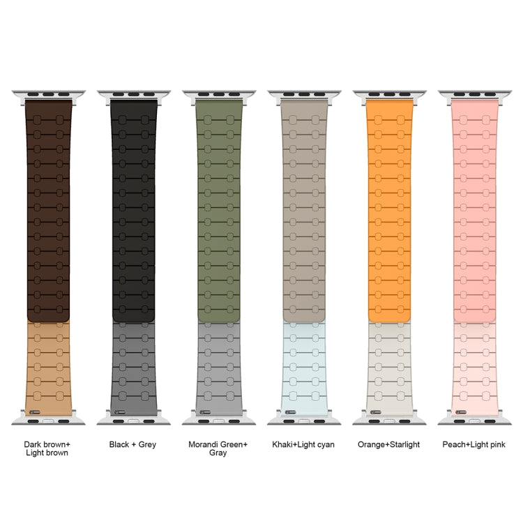 For Apple Watch Series 9 45mm Two Color Loop Magnetic Silicone Watch Band(Khaki+Light Green) by bashfashion