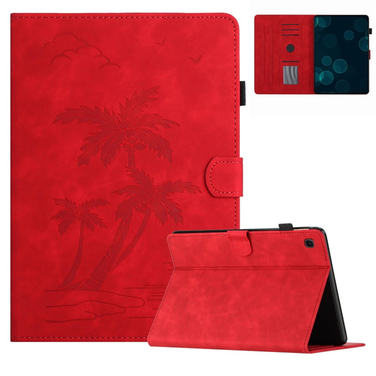 For Samsung Galaxy Tab A7 Lite 8.7 T220/T225 Coconut Tree Embossed Leather Tablet Case(Red) by bashfashion