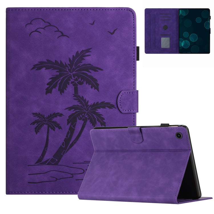 For Samsung Galaxy Tab A11 / A9 X110/X115 Coconut Tree Embossed Leather Tablet Case(Purple) by bashfashion