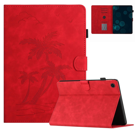 For Samsung Galaxy Tab A11+ / A9+ X210/X216 Coconut Tree Embossed Smart Leather Tablet Case(Red) by bashfashion