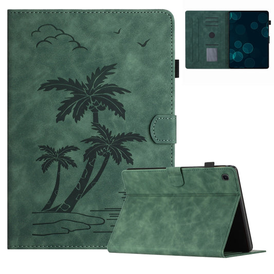 For Samsung Galaxy Tab S6 Lite P610/P615 Coconut Tree Embossed Smart Leather Tablet Case(Green) by bashfashion