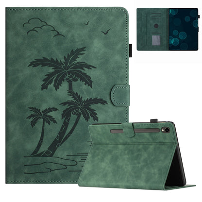 For Samsung Galaxy Tab S8 X700/X706 Coconut Tree Embossed Smart Leather Tablet Case(Green) by bashfashion