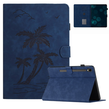 For Samsung Galaxy Tab S7 T870/T875 Coconut Tree Embossed Smart Leather Tablet Case(Blue) by bashfashion