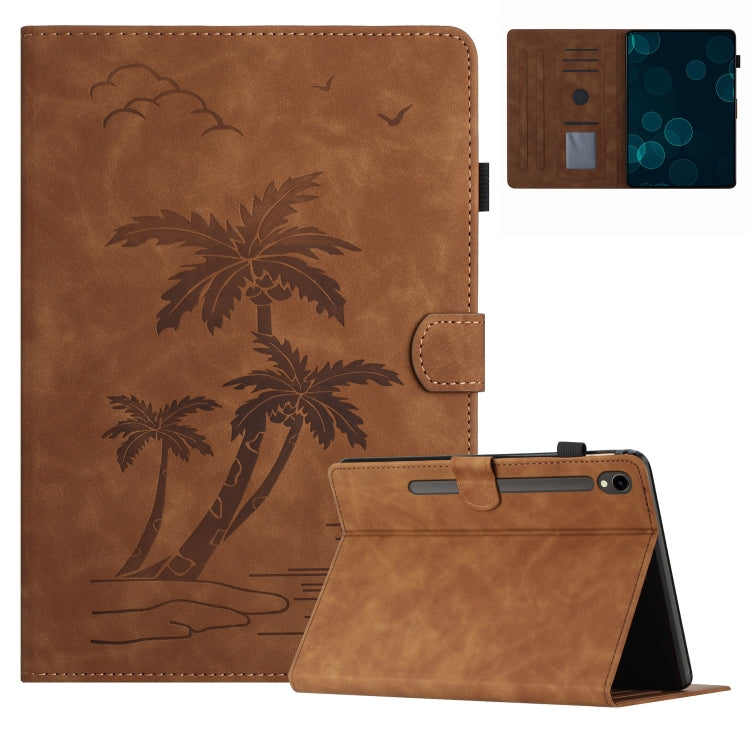 For Samsung Galaxy Tab S7 T870/T875 Coconut Tree Embossed Smart Leather Tablet Case(Brown) by bashfashion