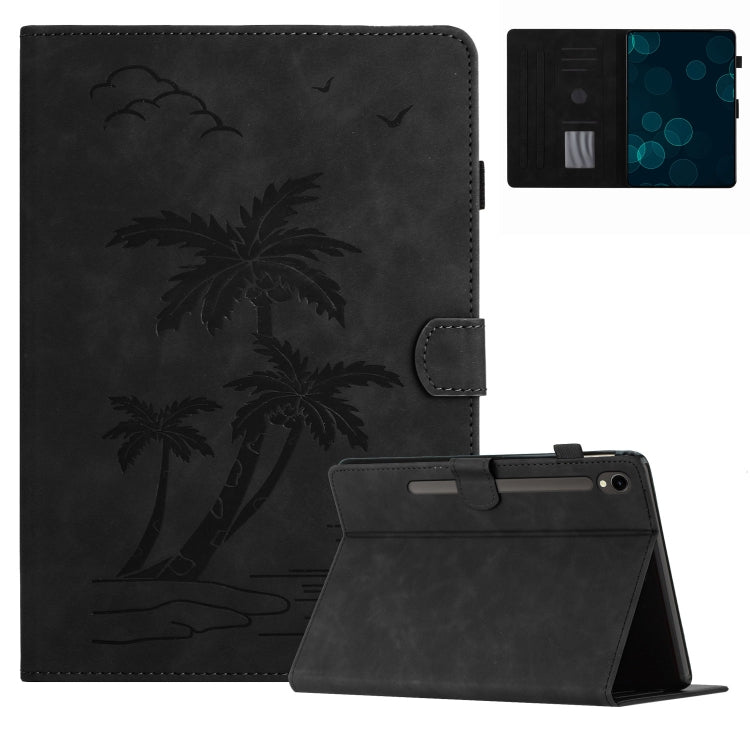For Samsung Galaxy Tab S9 X710/X716B/X718U Coconut Tree Embossed Smart Leather Tablet Case(Black) by bashfashion