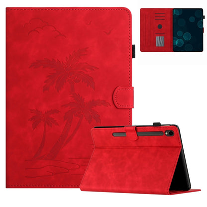 For Samsung Galaxy Tab S9 X710/X716B/X718U Coconut Tree Embossed Smart Leather Tablet Case(Red) by bashfashion