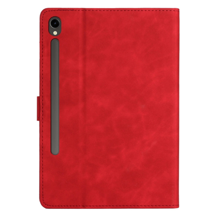For Samsung Galaxy Tab S9 X710/X716B/X718U Coconut Tree Embossed Smart Leather Tablet Case(Red) by bashfashion