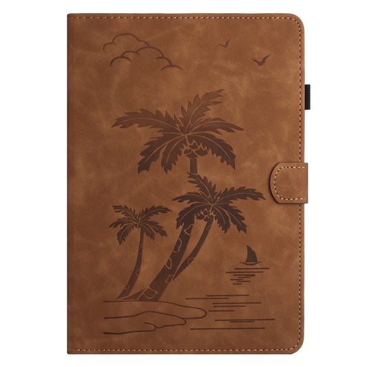 For Samsung Galaxy Tab S9 X710/X716B/X718U Coconut Tree Embossed Smart Leather Tablet Case(Brown) by bashfashion