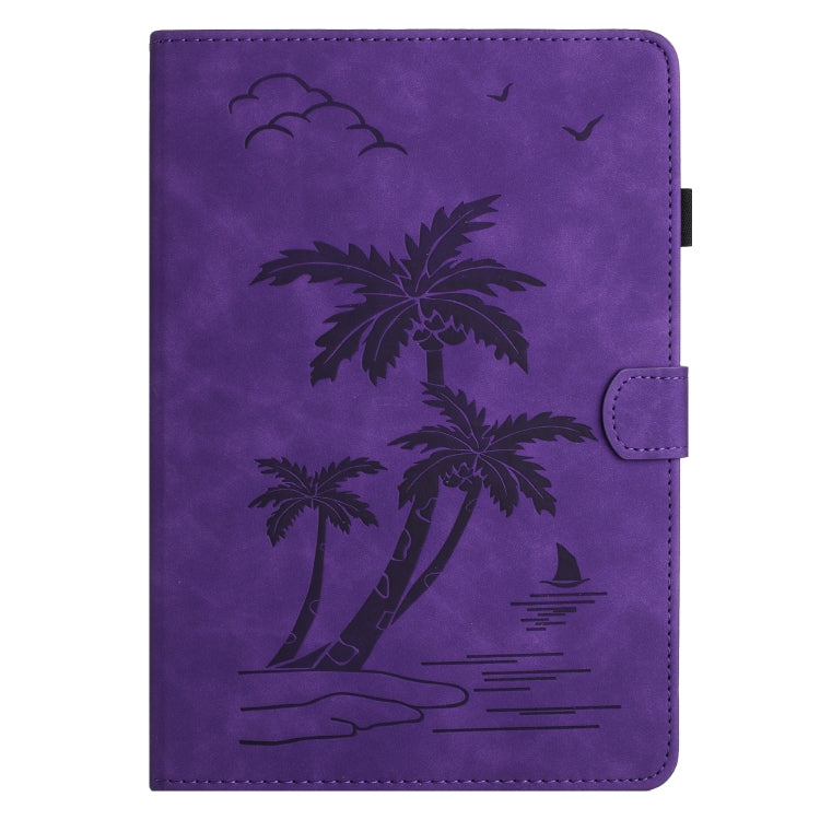 For Samsung Galaxy Tab S9 X710/X716B/X718U Coconut Tree Embossed Smart Leather Tablet Case(Purple) by bashfashion