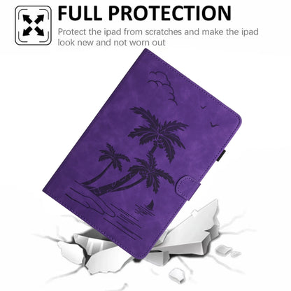 For Samsung Galaxy Tab S9 X710/X716B/X718U Coconut Tree Embossed Smart Leather Tablet Case(Purple) by bashfashion