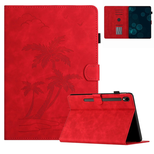 For Samsung Galaxy Tab S9 FE X510/X516B Coconut Tree Embossed Smart Leather Tablet Case(Red) by bashfashion