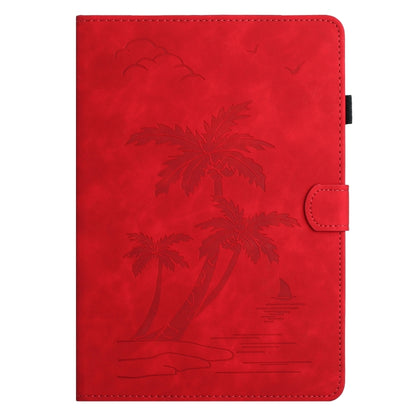 For Samsung Galaxy Tab S9 FE X510/X516B Coconut Tree Embossed Smart Leather Tablet Case(Red) by bashfashion