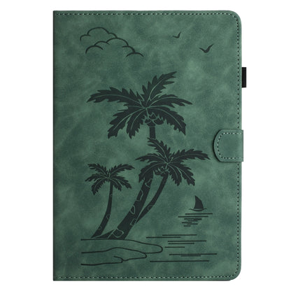 For Samsung Galaxy Tab S9 FE X510/X516B Coconut Tree Embossed Smart Leather Tablet Case(Green) by bashfashion