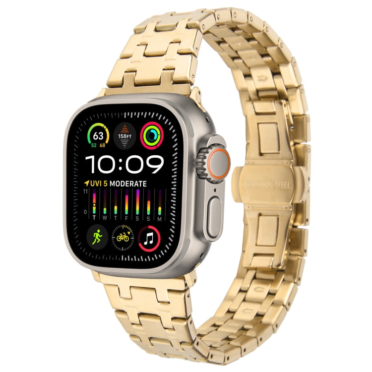 For Apple Watch Ultra 2 49mm Double T Stainless Steel Watch Band(Gold) by bashfashion