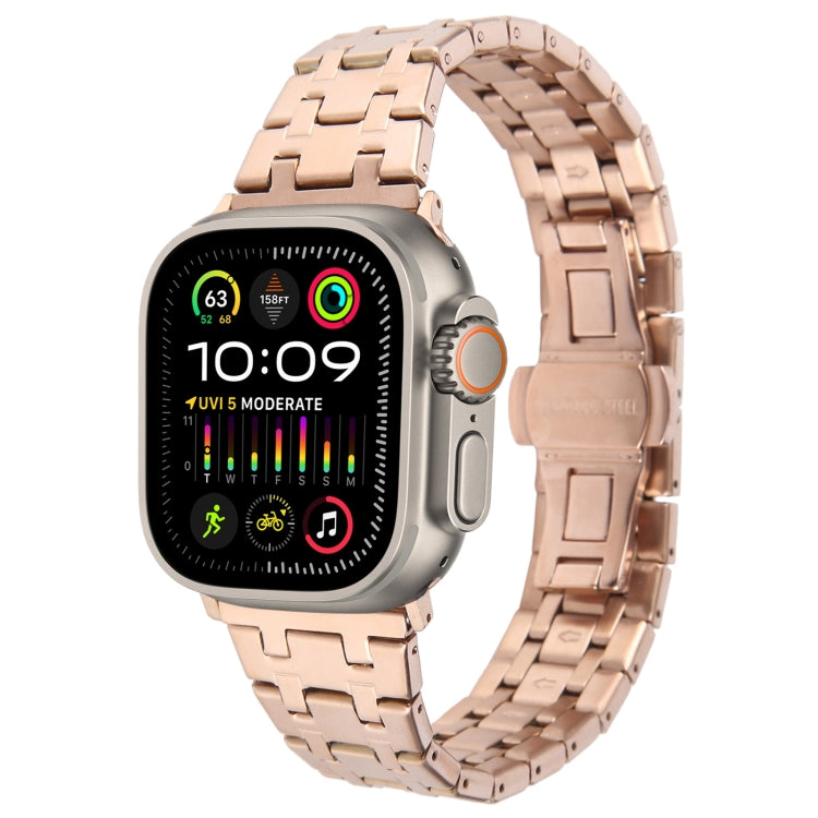 For Apple Watch Ultra 2 49mm Double T Stainless Steel Watch Band(Rose Gold) by bashfashion