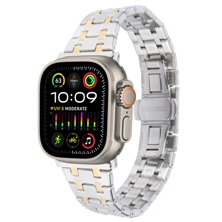 For Apple Watch Ultra 2 49mm Double T Stainless Steel Watch Band(Silver Gold) by bashfashion