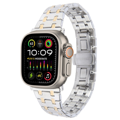 For Apple Watch Ultra 2 49mm Double T Stainless Steel Watch Band(Silver Gold) by bashfashion
