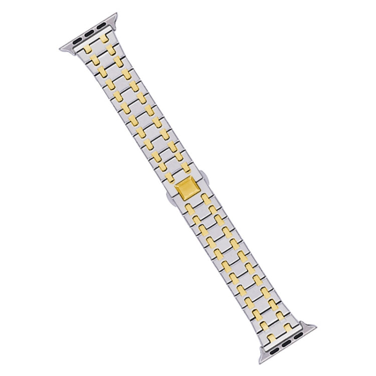 For Apple Watch Ultra 2 49mm Double T Stainless Steel Watch Band(Silver Gold) by bashfashion