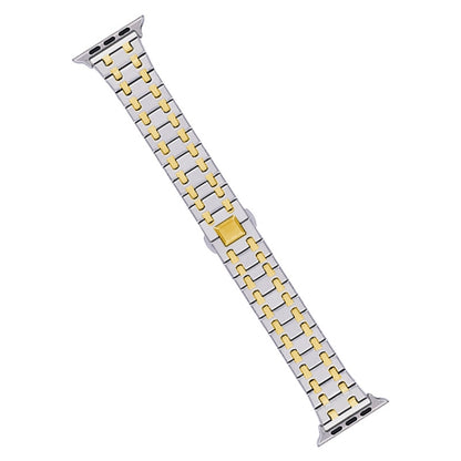 For Apple Watch Ultra 2 49mm Double T Stainless Steel Watch Band(Silver Gold) by bashfashion