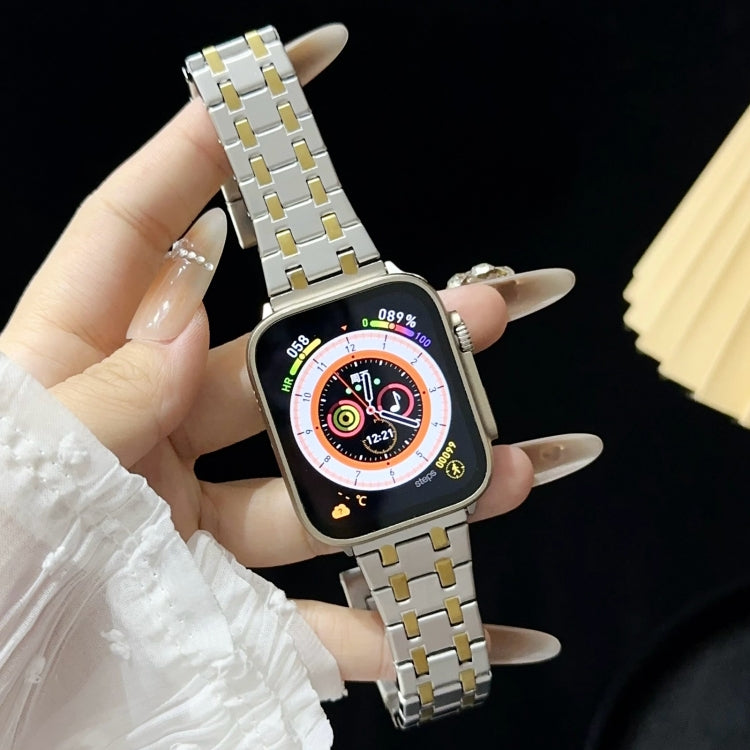 For Apple Watch Ultra 2 49mm Double T Stainless Steel Watch Band(Silver Gold) by bashfashion