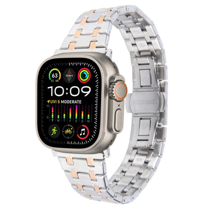 For Apple Watch Ultra 2 49mm Double T Stainless Steel Watch Band(Silver Rose Gold) by bashfashion