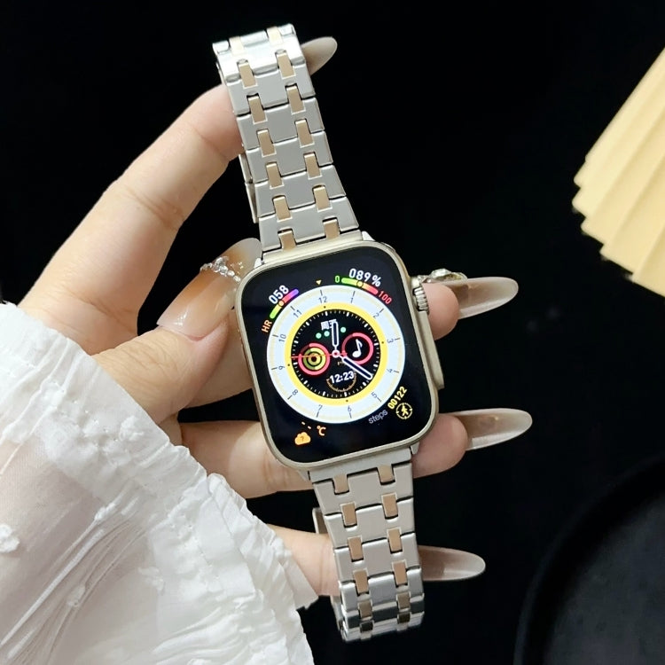 For Apple Watch Ultra 2 49mm Double T Stainless Steel Watch Band(Silver Rose Gold) by bashfashion