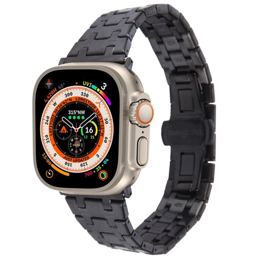 For Apple Watch Ultra 49mm Double T Stainless Steel Watch Band(Black) by bashfashion