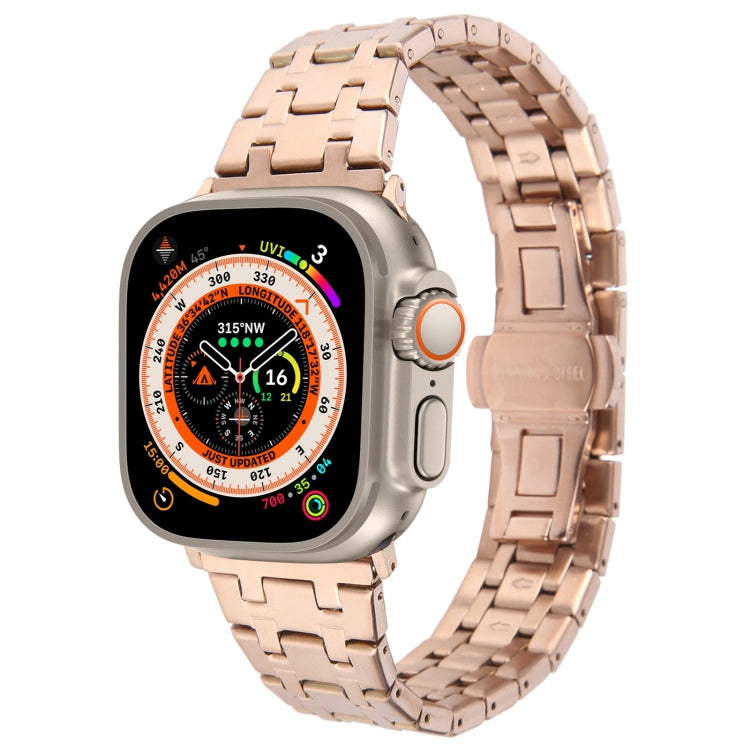 For Apple Watch Ultra 49mm Double T Stainless Steel Watch Band(Rose Gold) by bashfashion