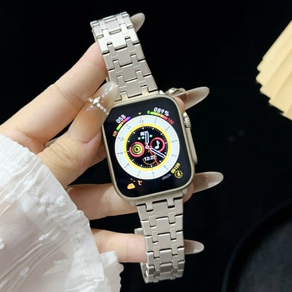 For Apple Watch Ultra 49mm Double T Stainless Steel Watch Band(Starlight) by bashfashion