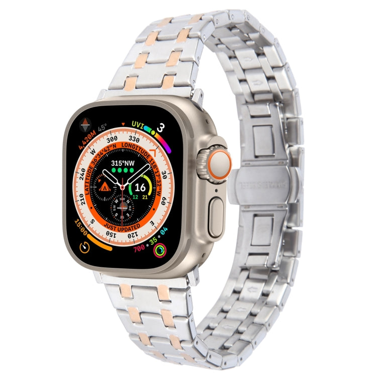 For Apple Watch Ultra 49mm Double T Stainless Steel Watch Band(Silver Rose Gold) by bashfashion