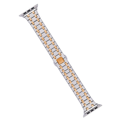 For Apple Watch Ultra 49mm Double T Stainless Steel Watch Band(Silver Rose Gold) by bashfashion