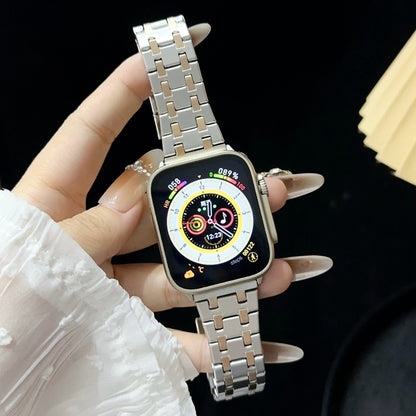 For Apple Watch Ultra 49mm Double T Stainless Steel Watch Band(Silver Rose Gold) by bashfashion