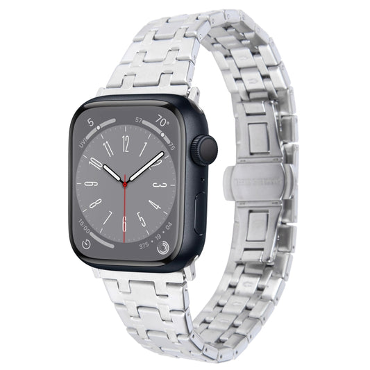 For Apple Watch Series 8 45mm Double T Stainless Steel Watch Band(Silver) by bashfashion