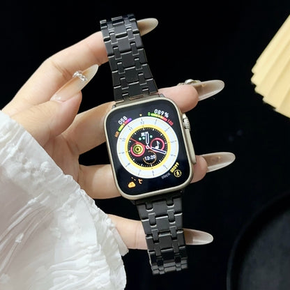 For Apple Watch SE 2022 44mm Double T Stainless Steel Watch Band(Black) by bashfashion