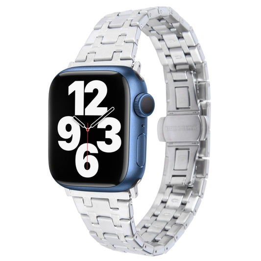 For Apple Watch Series 7 41mm Double T Stainless Steel Watch Band(Silver) by bashfashion
