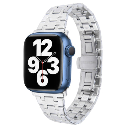 For Apple Watch Series 7 45mm Double T Stainless Steel Watch Band(Silver) by bashfashion