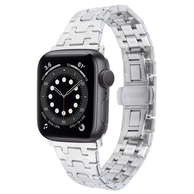 For Apple Watch Series 6 44mm Double T Stainless Steel Watch Band(Silver) by bashfashion