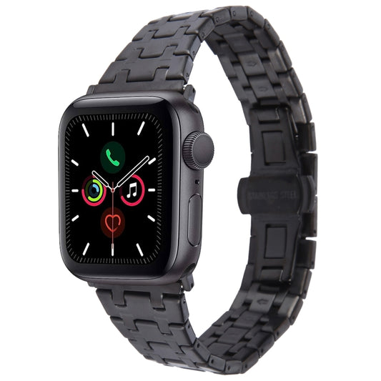 For Apple Watch Series 5 44mm Double T Stainless Steel Watch Band(Black) by bashfashion