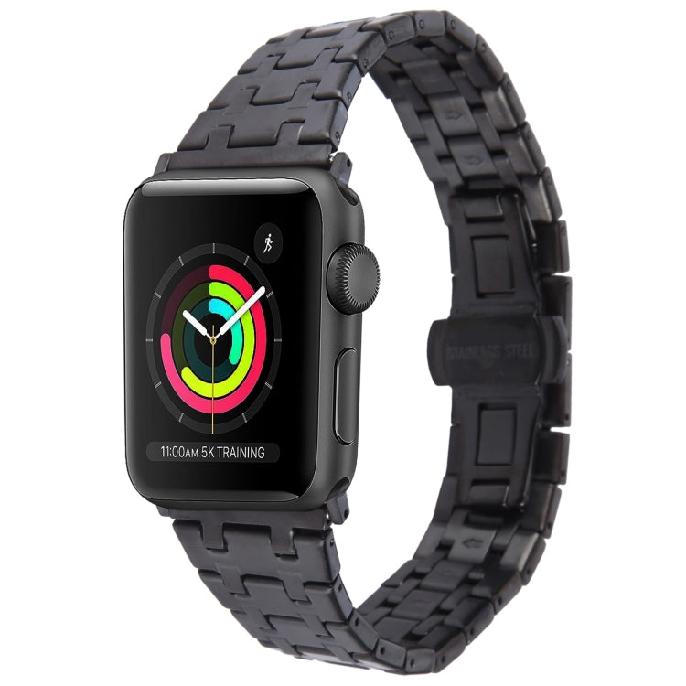 For Apple Watch Series 3 42mm Double T Stainless Steel Watch Band(Black) by bashfashion