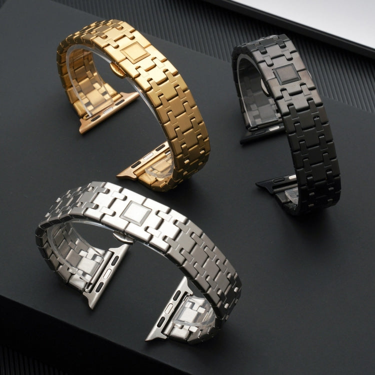 For Apple Watch Series 9 41mm Double T Stainless Steel Watch Band(Black) by bashfashion