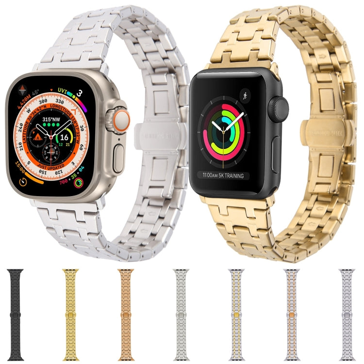 For Apple Watch Ultra 2 49mm Double T Stainless Steel Watch Band(Silver Gold) by bashfashion