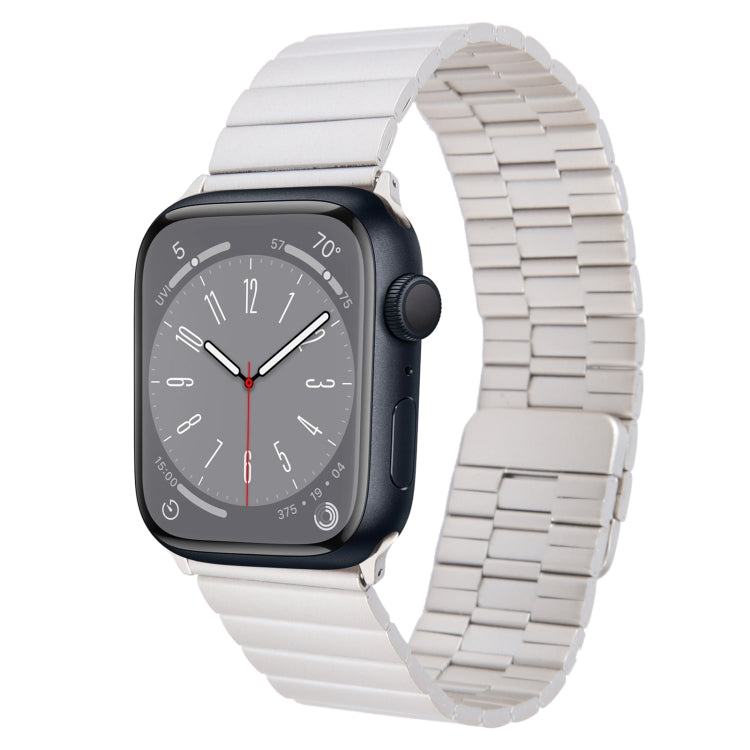 For Apple Watch Series 8 45mm Bamboo Stainless Steel Magnetic Watch Band(Starlight) by bashfashion