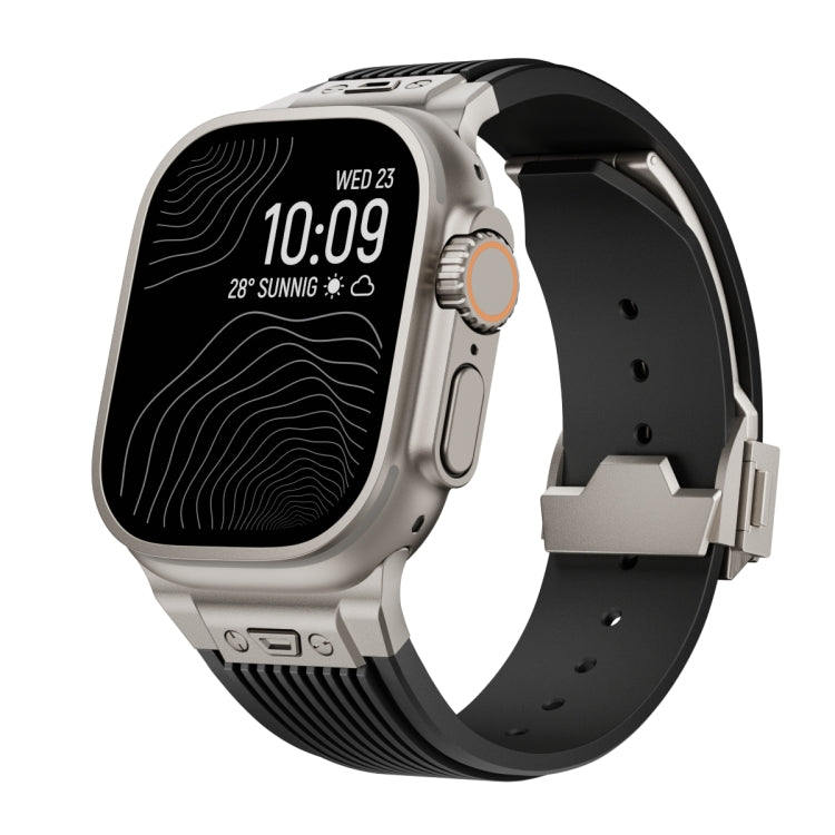For Apple Watch Ultra 2 49mm Vertical Texture Titanium Buckle Elastic Silicone Watch Band(Black) by bashfashion